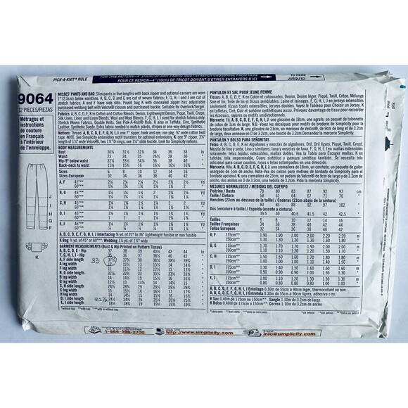 90s SIMPLICITY 9064 SLIM PANTS SHORTS CAPRIS BELT-BAG PATTERN SIZES 6-16 UNCUT - Picture 2 of 2